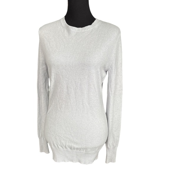 Hayden Light Gray 100% Cashmere Crewneck Sweater, Size Large, Quiet Luxury - Picture 1 of 6